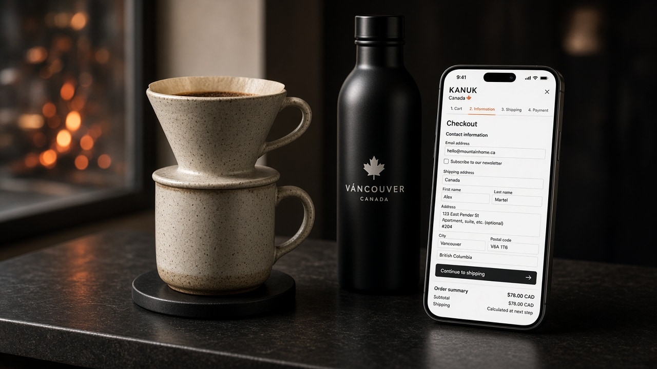 AI-generated product photography with a Canadian checkout